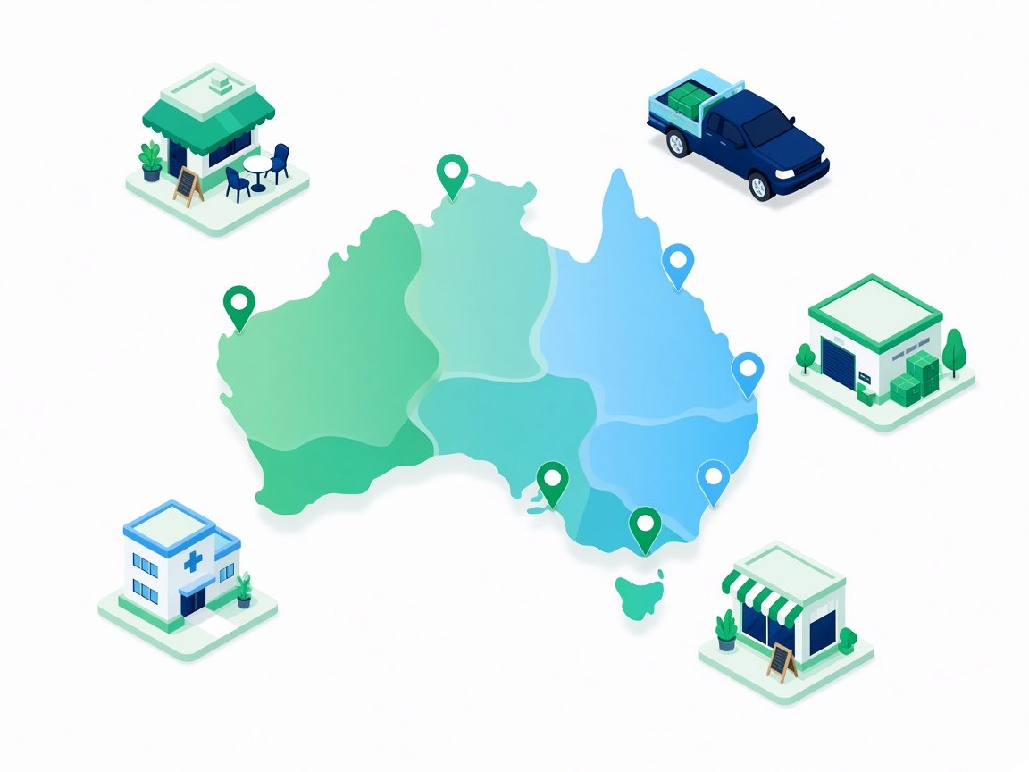 Illustrated map of Australia with business locations in every state