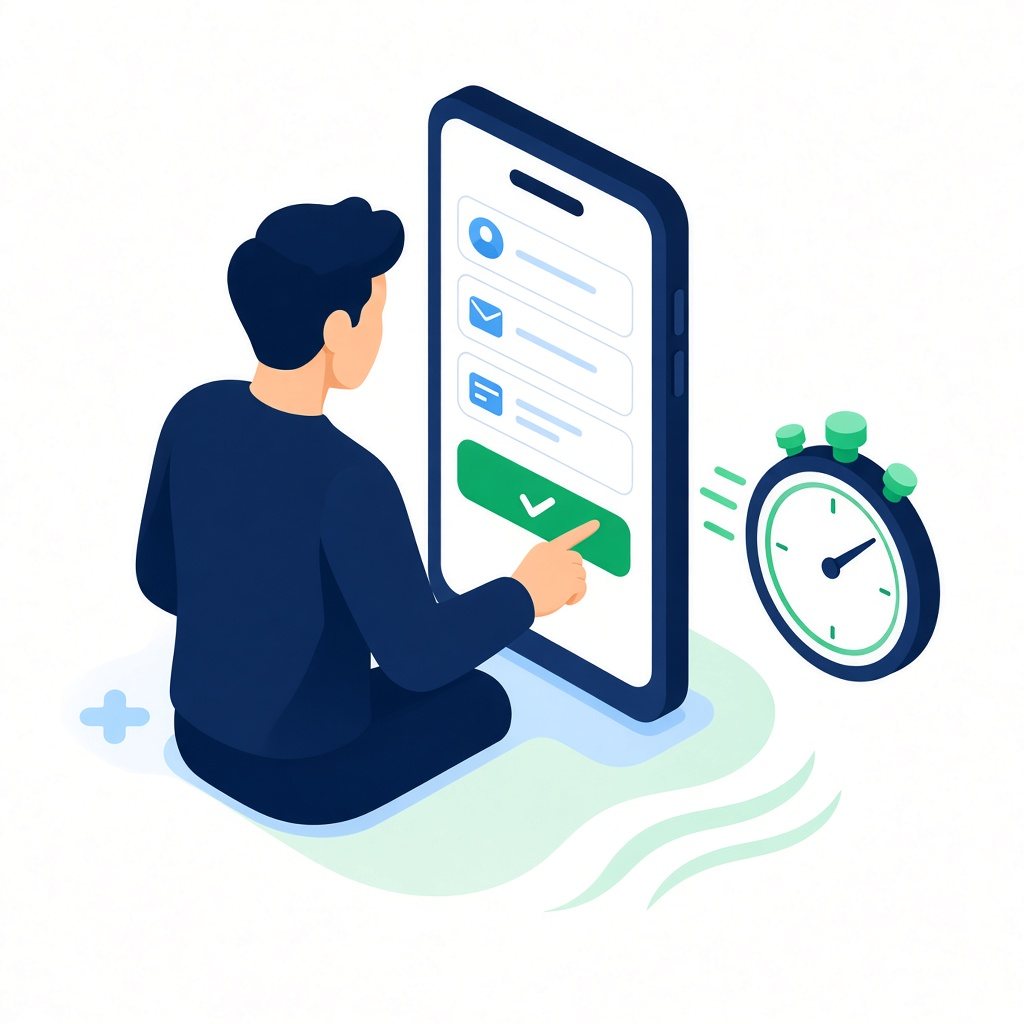 Illustration of a person completing a quick online enquiry on a phone